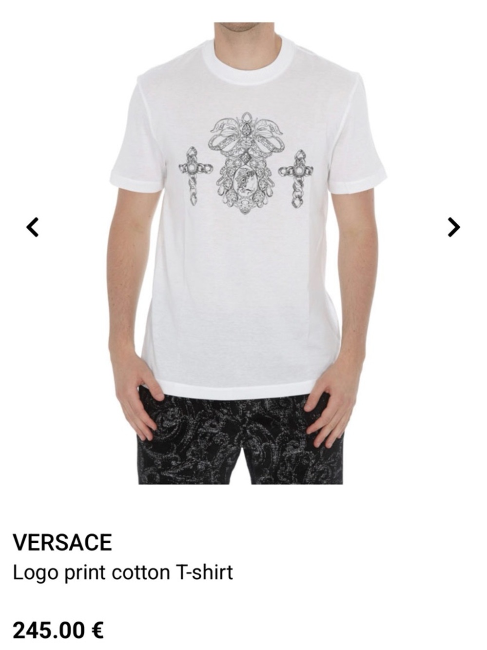 UNISEX Versace White T-Shirt with Black Ornamental Logo Print